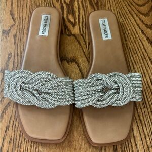 Steve Madden Women's Brown Silver Embellished Sandals Tan Leather